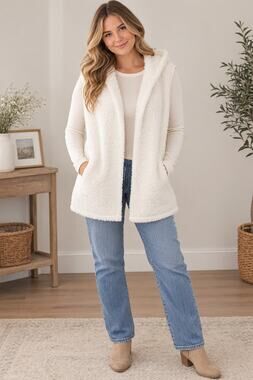 Koolaburra by UGG Sherpa Vest Women's L White Hooded Fleece Teddy Sleeveless